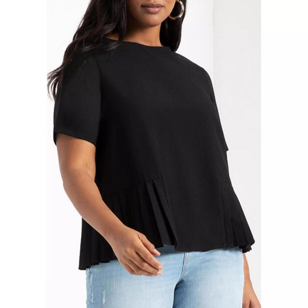 Eloquii Black Pleated Short Sleeve Women's Blouse